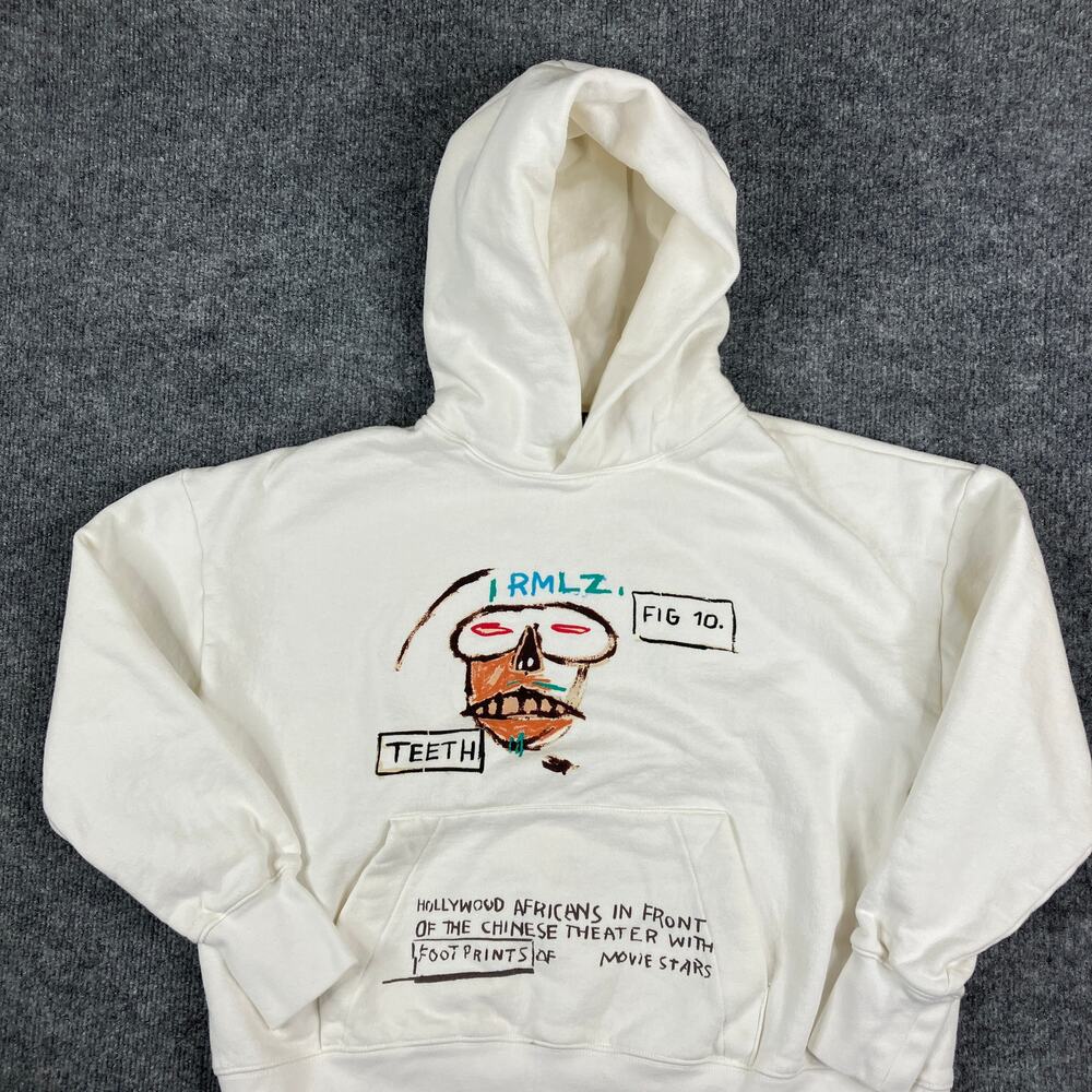 Rome Pays Off Hoodie Mens Size S White Graphic Jean Michel Basquiat Art Pullover